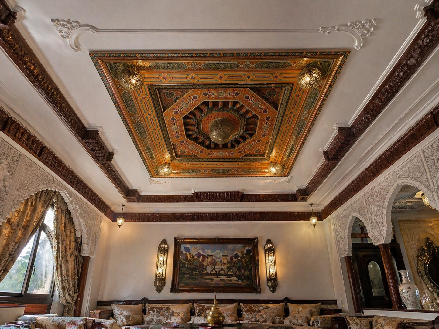 Tableau plafond en cuivre et bois