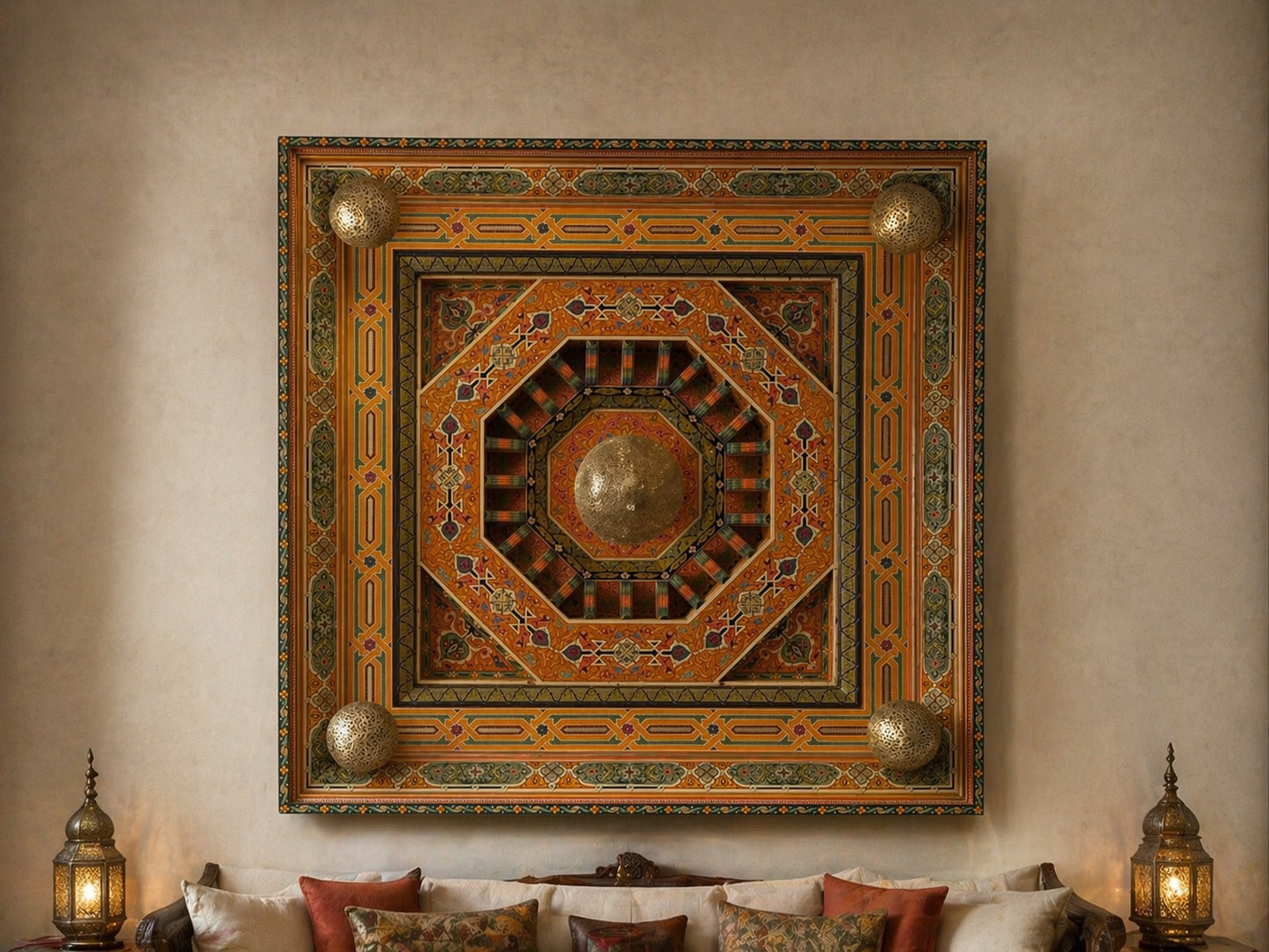 Tableau plafond en cuivre et bois