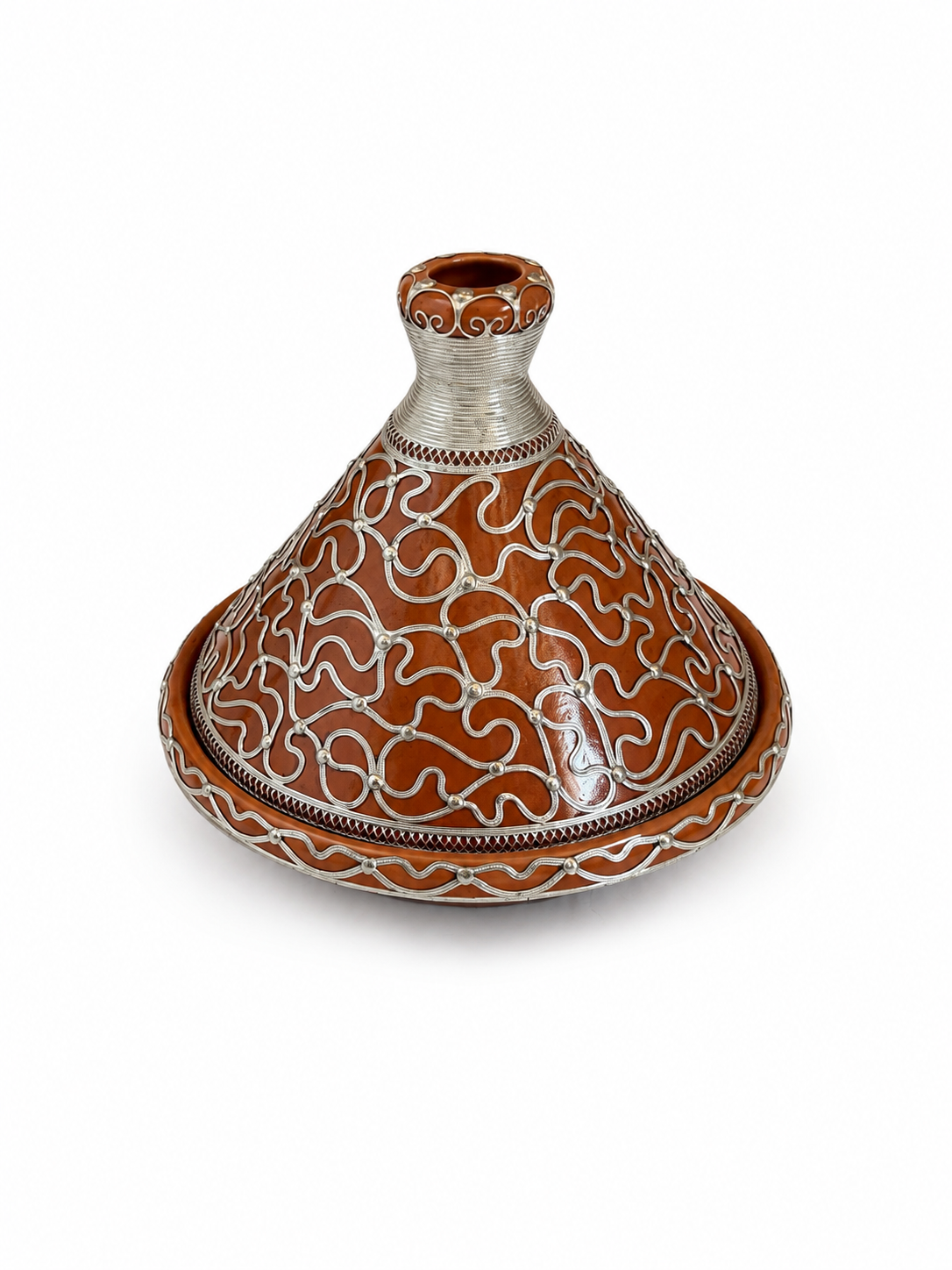 Tajine de cuisson traditionnel en terre cuite avec fil métallique fait main