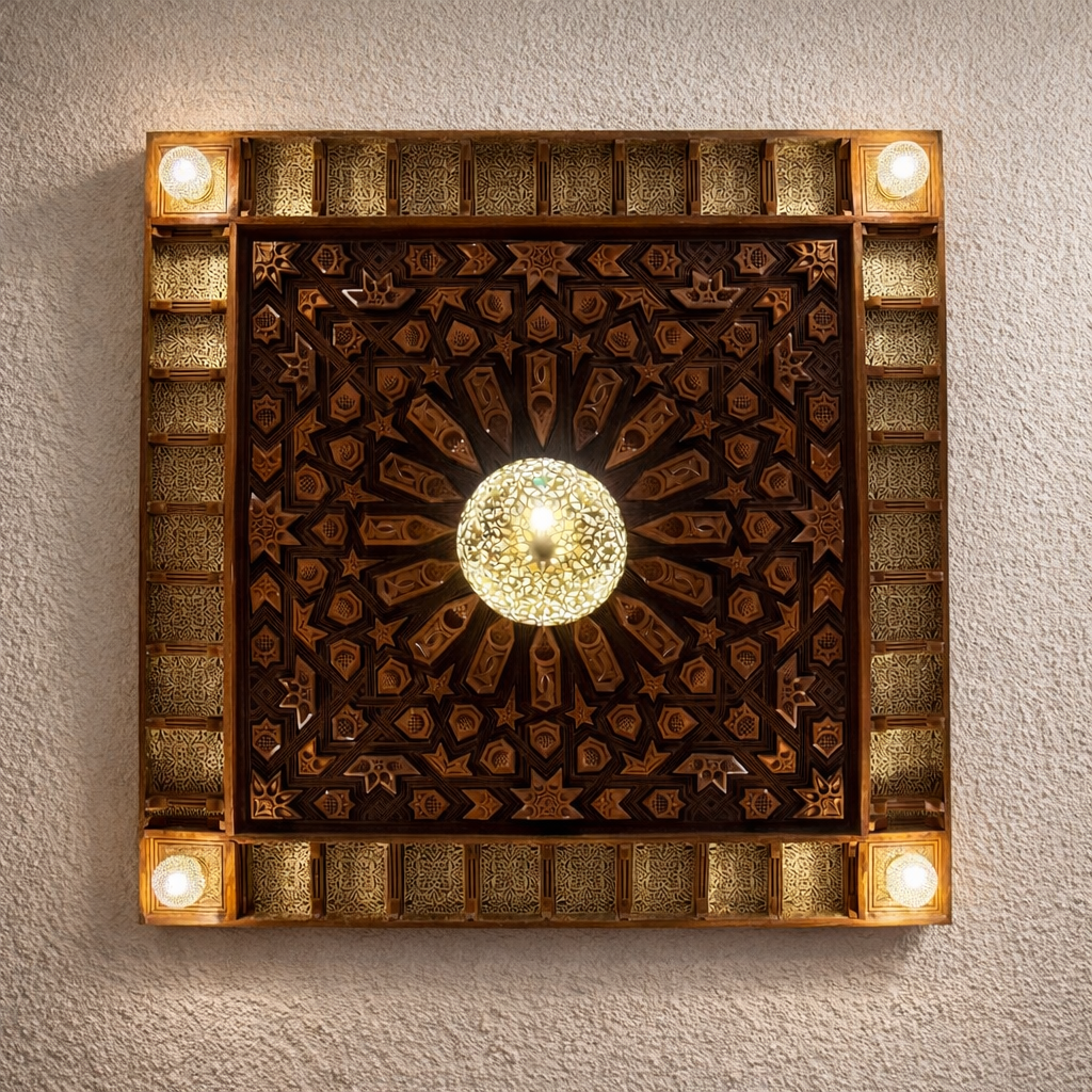 Tableau plafond en cuivre et bois
