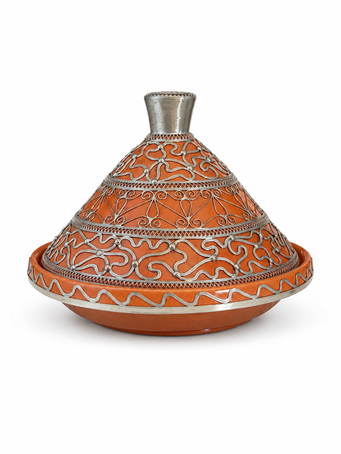 Tajine de cuisson traditionnel en terre cuite avec fil métallique fait main