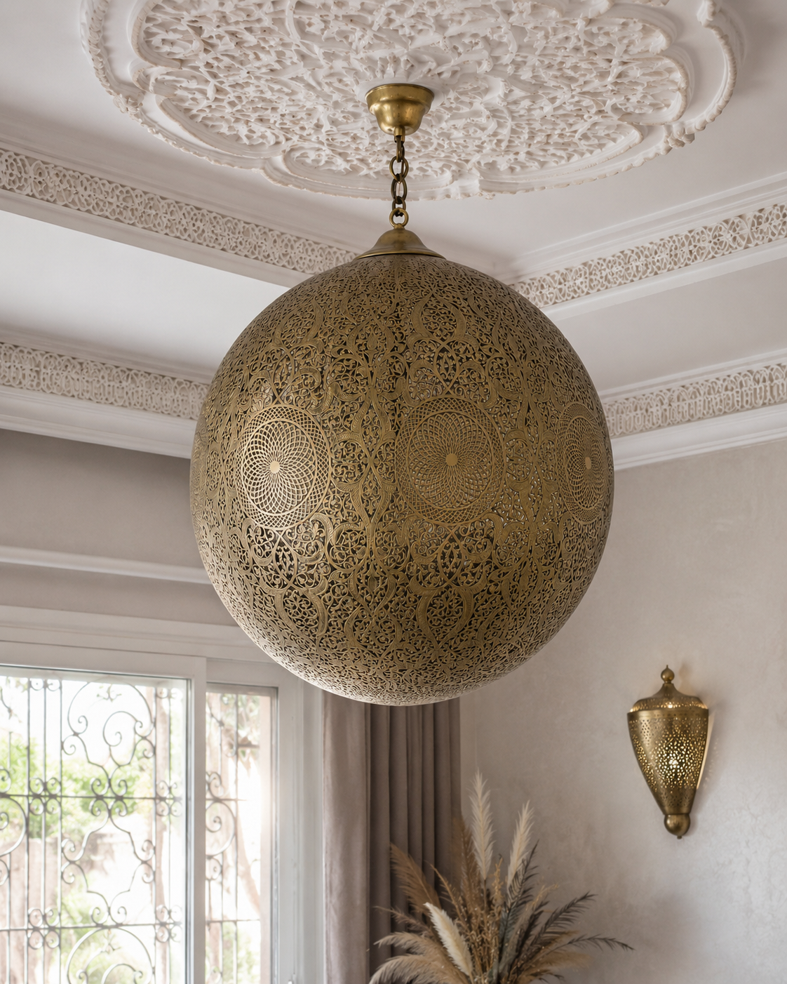 Lustre boule de 60cm de diamètre en cuivre