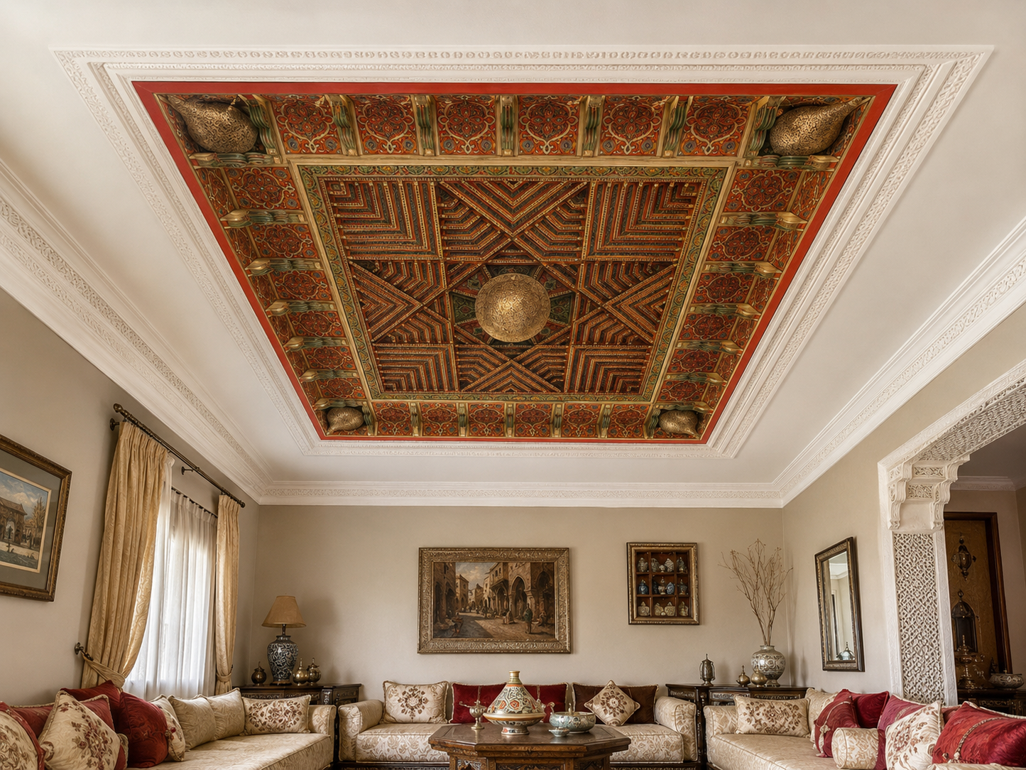 Tableau plafond en cuivre et bois