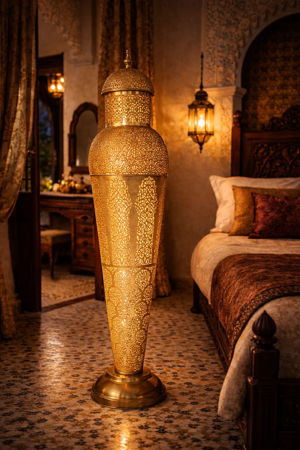 Abat-jour pied de lampadaire en cuivre