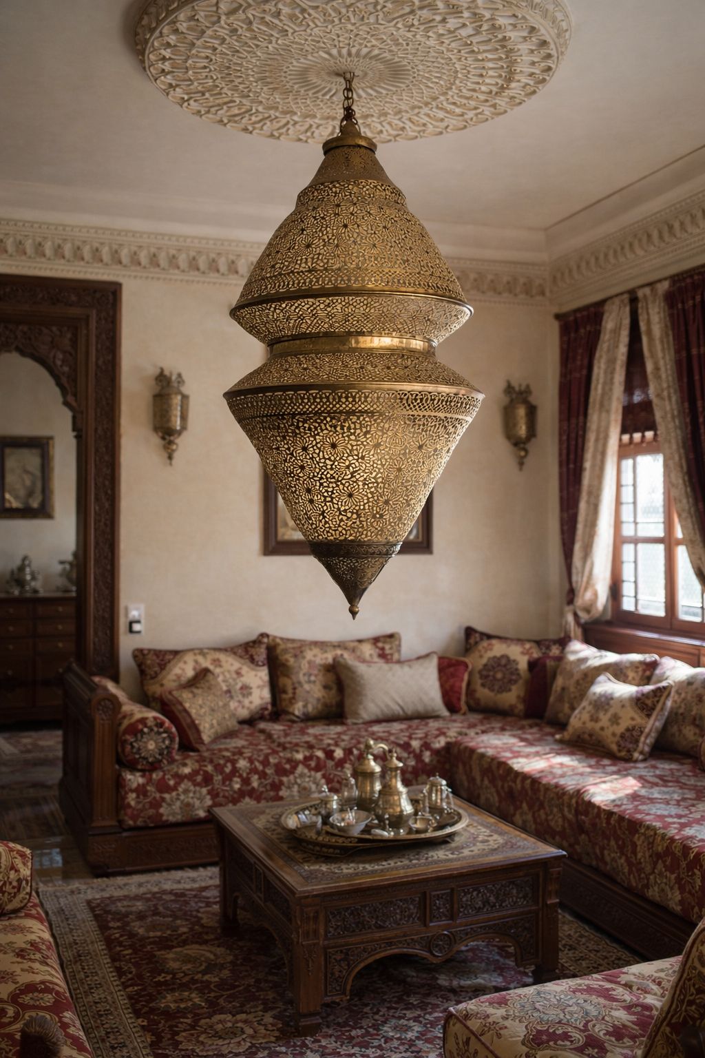 Lustre sphérique en cuivre avec anneau au milieu