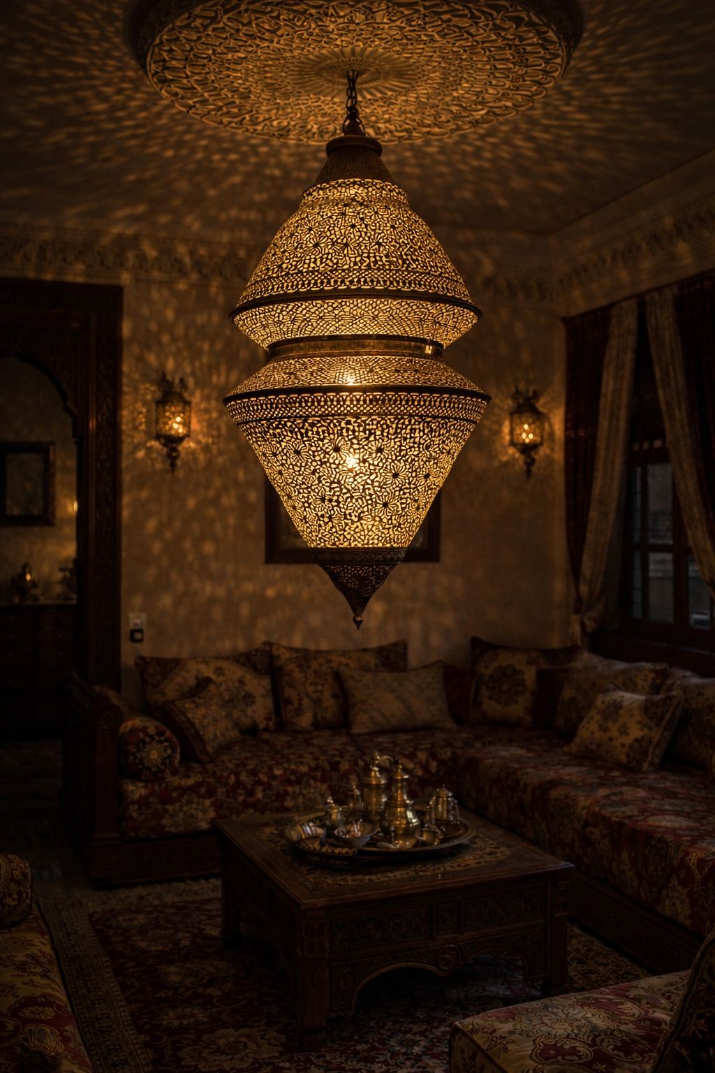 Lustre sphérique en cuivre avec anneau au milieu