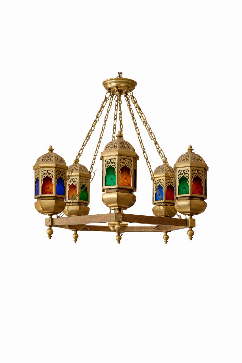 Lustre pour dôme en cuivre avec phares en verre irakien