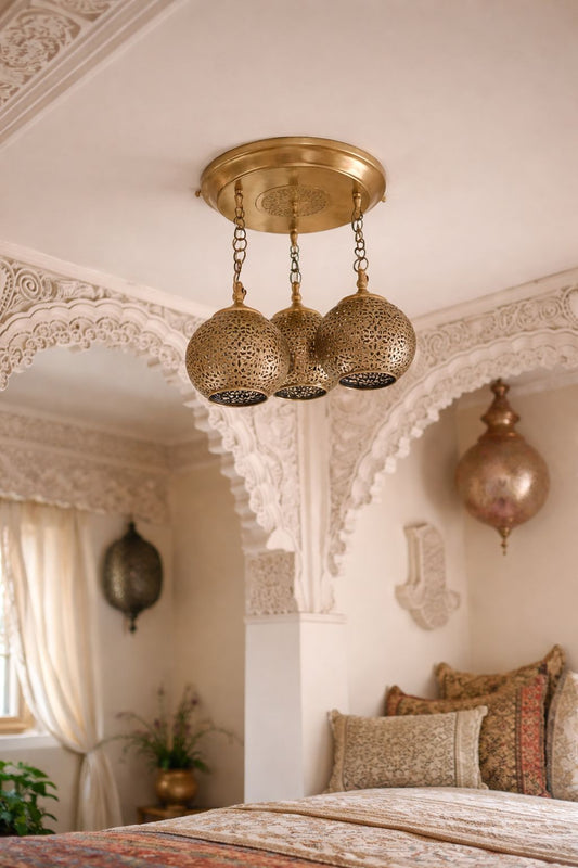 Copper pendant light with 2 balls