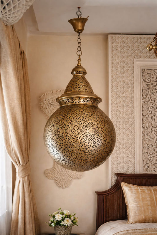 Large copper ball pendant light