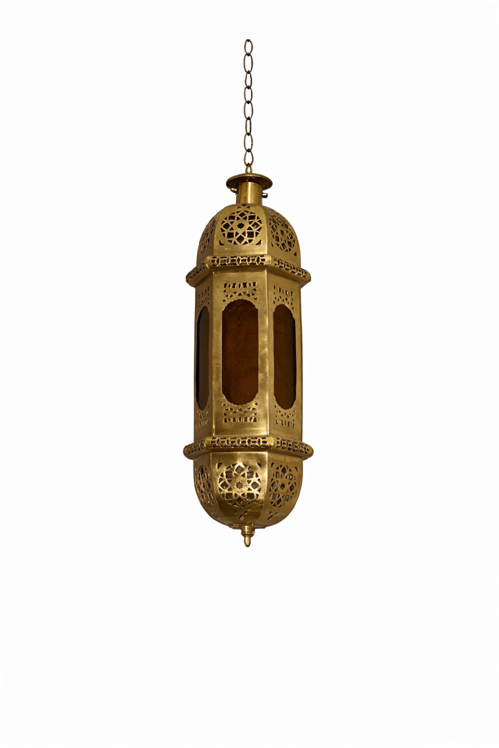 Suspension lanterne hexagonale en cuivre et verre irakien