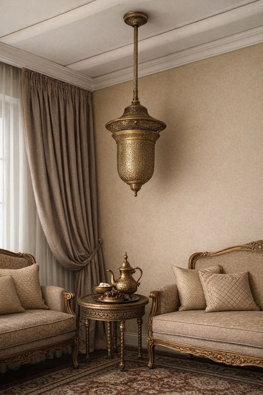 Conical cylindrical lantern pendant light in copper