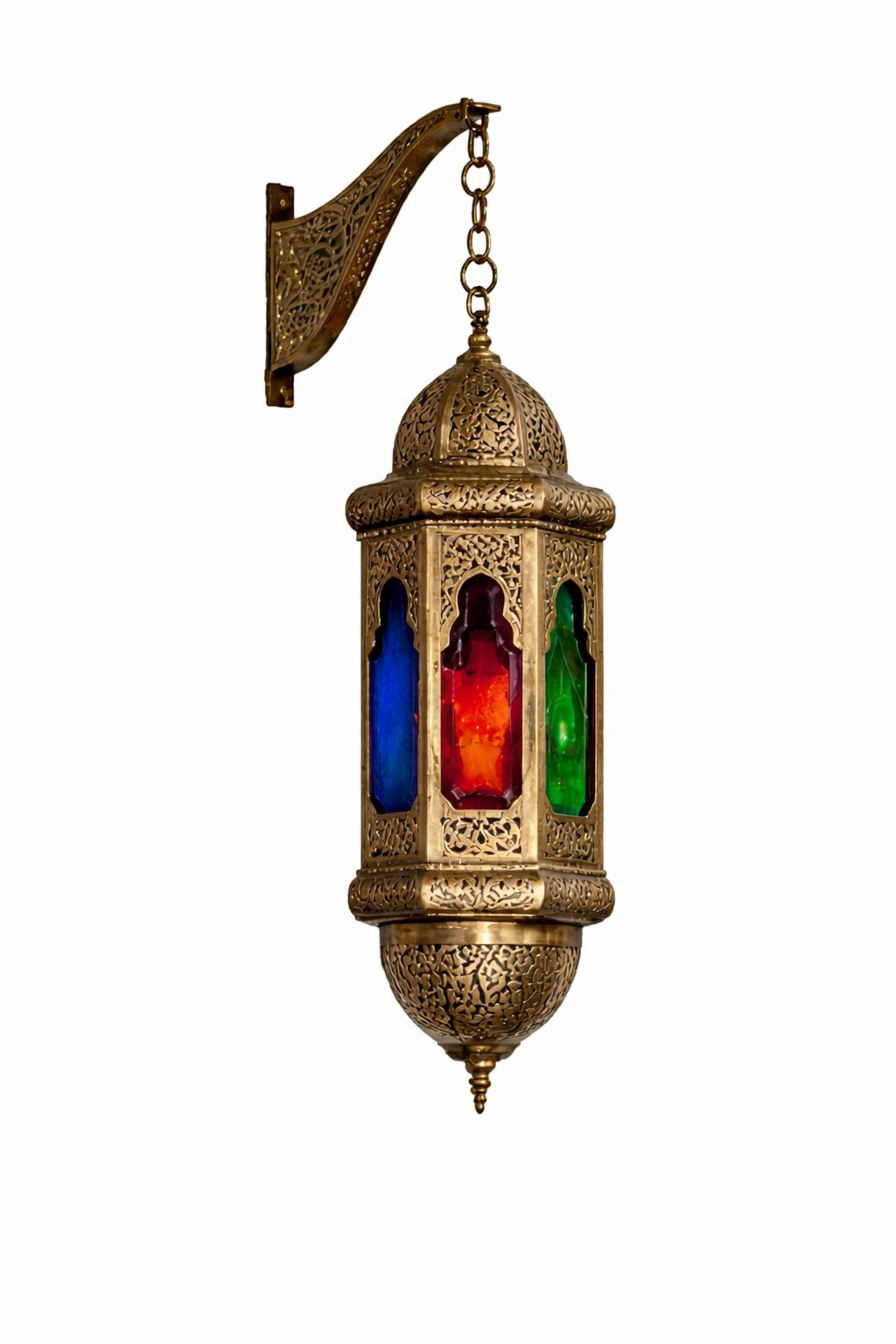 Suspension lanterne en cuivre et verre irakien