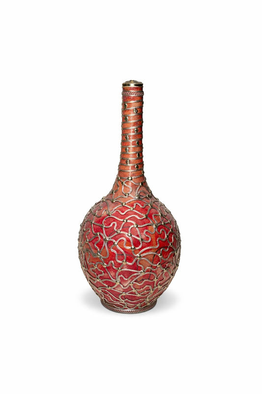 Handmade decorative terracotta bottle with wire trim