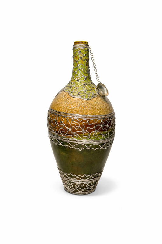 Decorative terracotta water bottle with handmade wire
