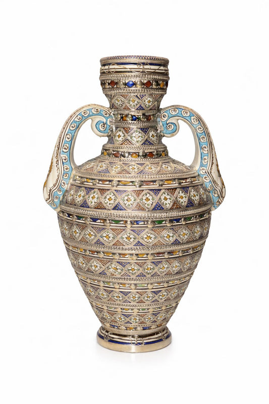 Grand vase traditionnel en poterie avec fil métallique fait main