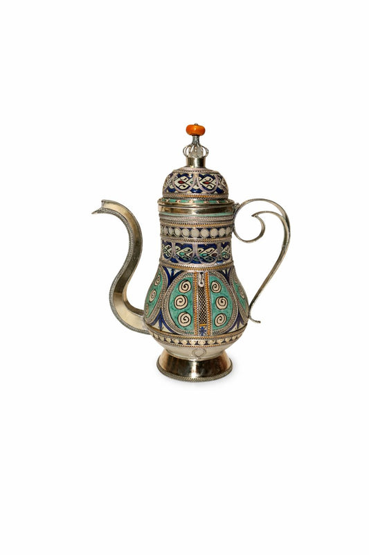 Théière moyenne traditionnelle décorative en poterie pleine de fil métallique