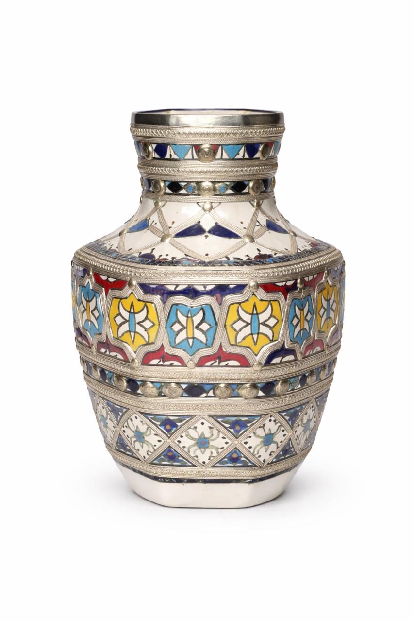 Mini vase traditionnel en poterie avec fil métallique fait main