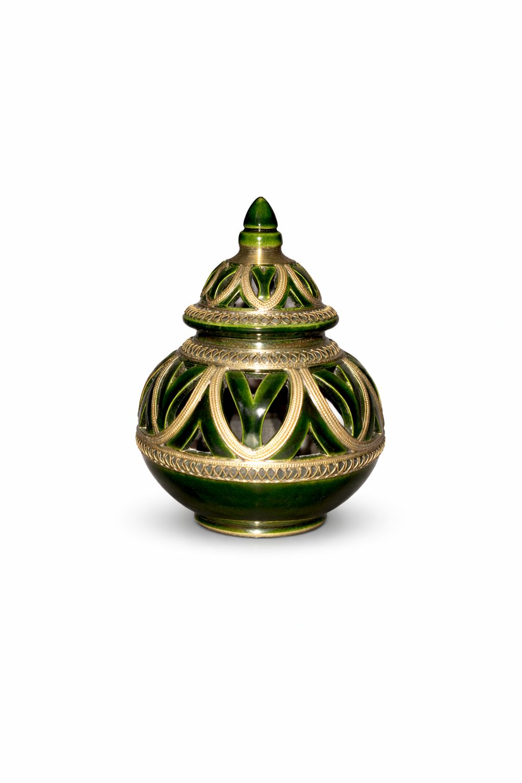 Petit tajine décoratif traditionnel en terre cuite avec fil métallique fait main