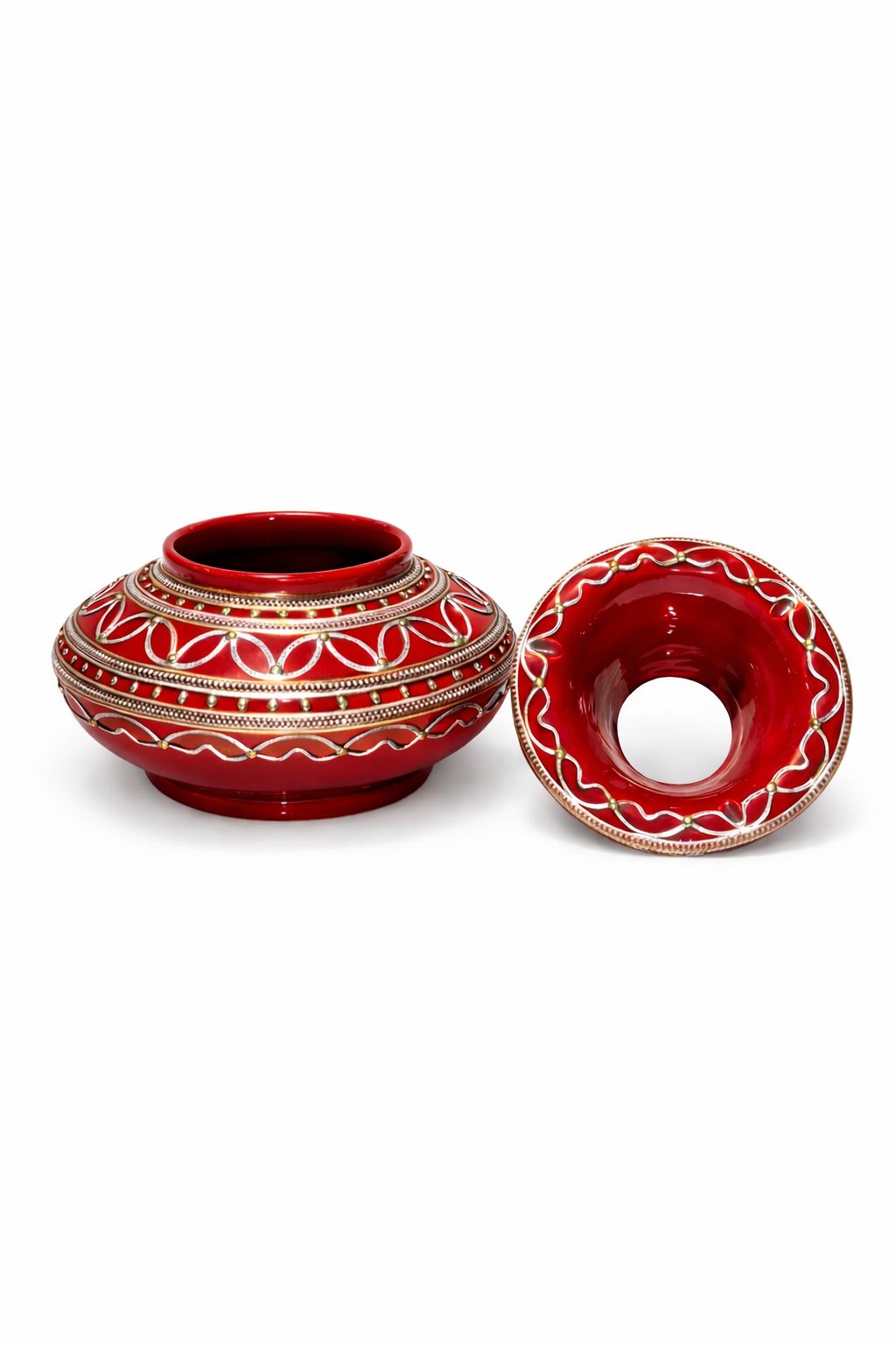Cendrier décoratif traditionnel en poterie avec fil métallique fait main