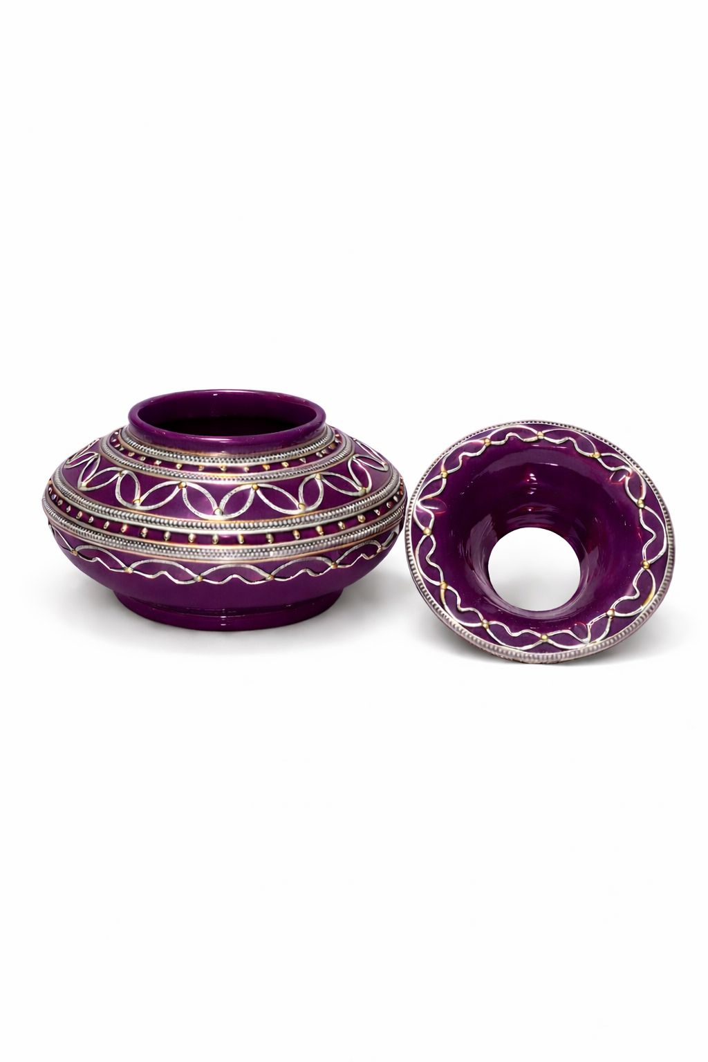 Cendrier décoratif traditionnel en poterie avec fil métallique fait main