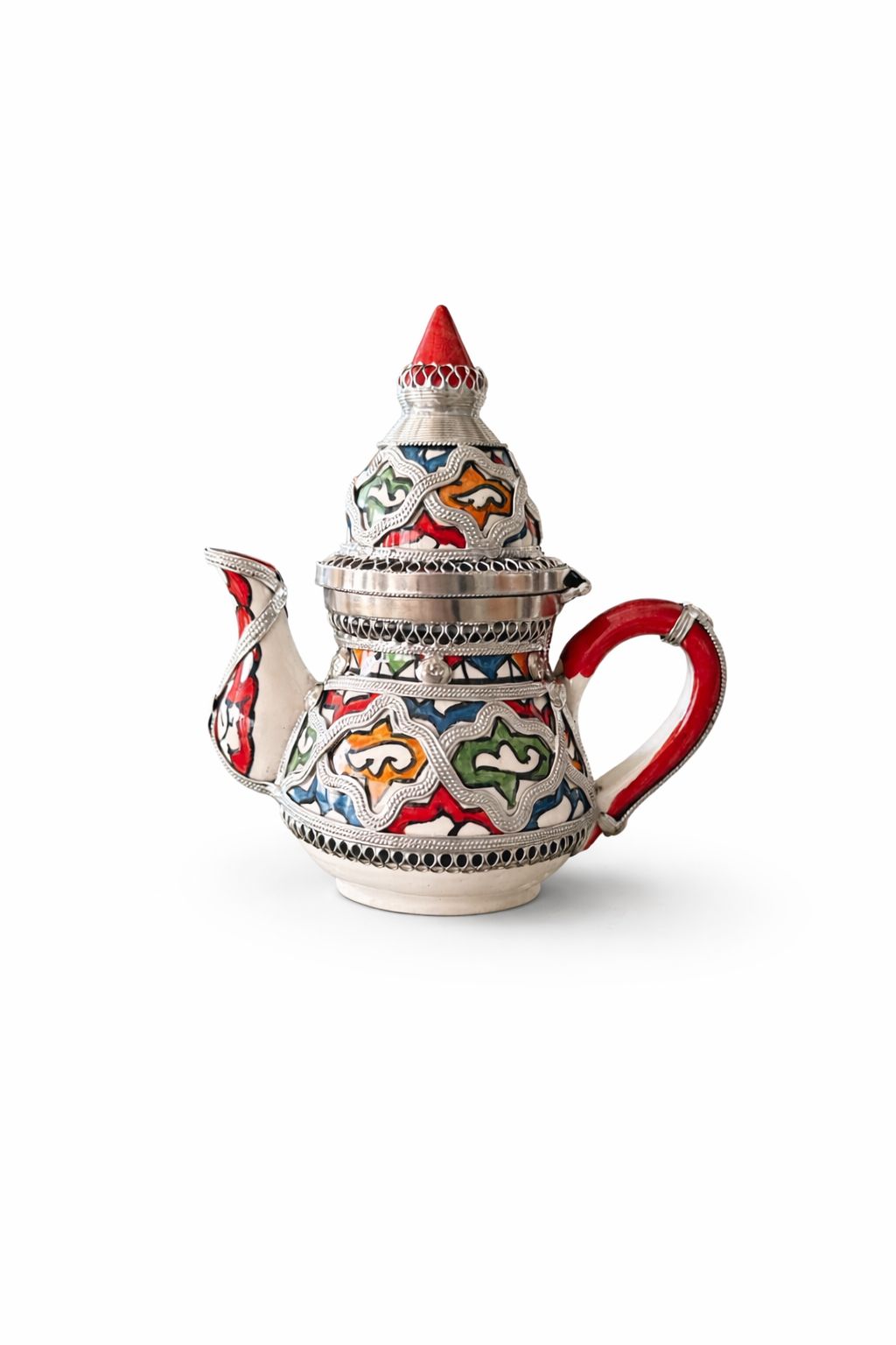 Mini théière traditionnelle en poterie avec fil métallique faite main