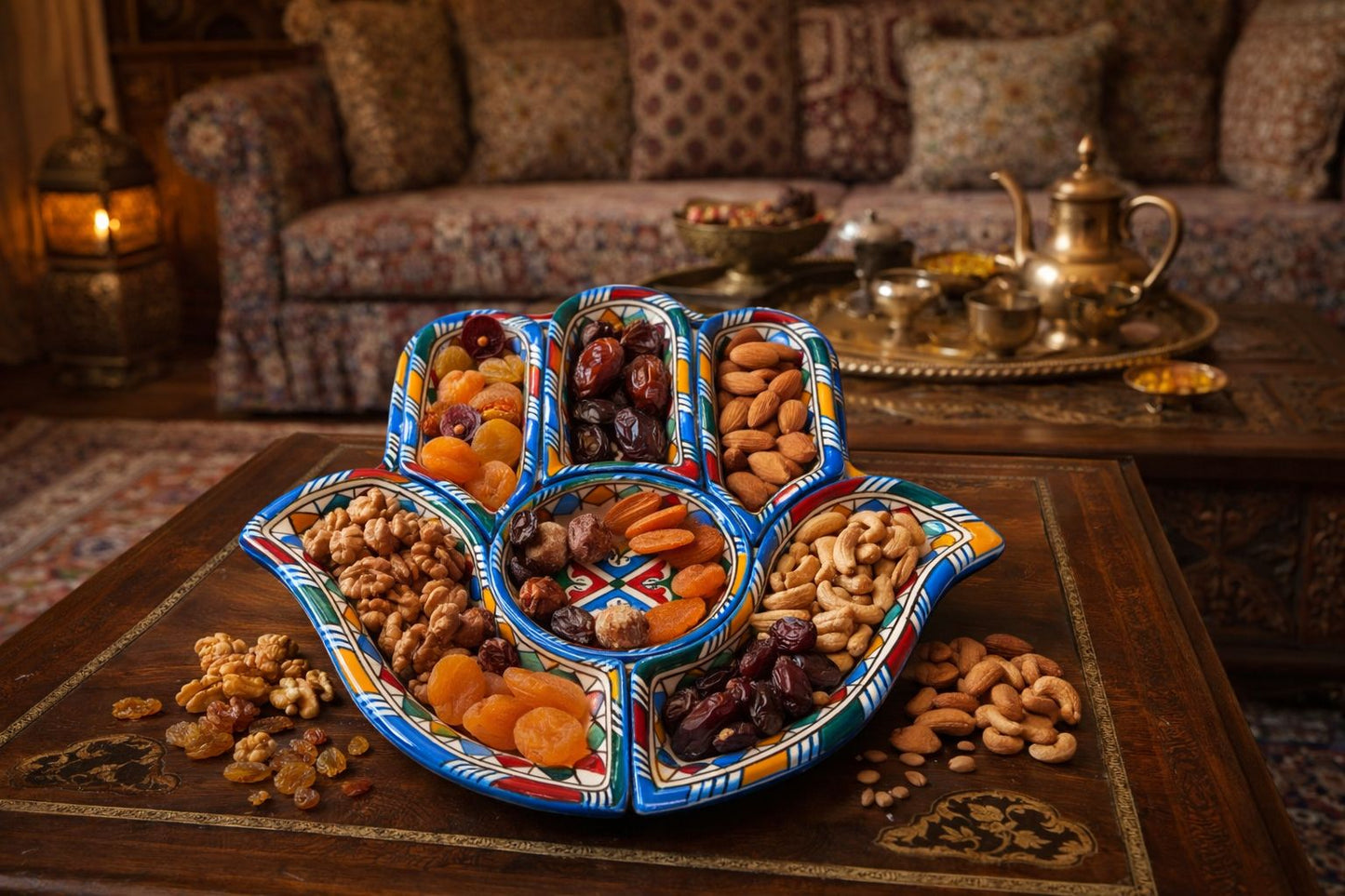 Assiette des épices ou fruits secs traditionnelle en terre cuite faite main