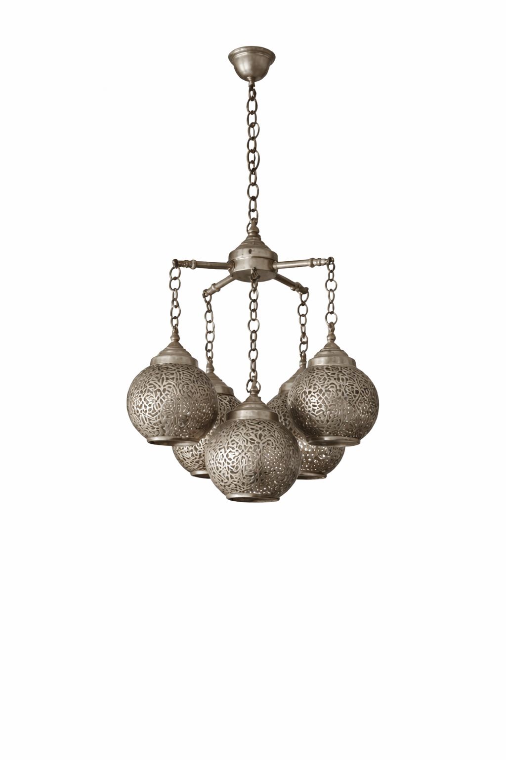 Suspension en cuivre argenté à 5 boules