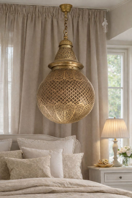 Large copper ball pendant light