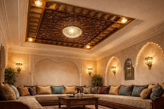 Tableau plafond en cuivre et bois