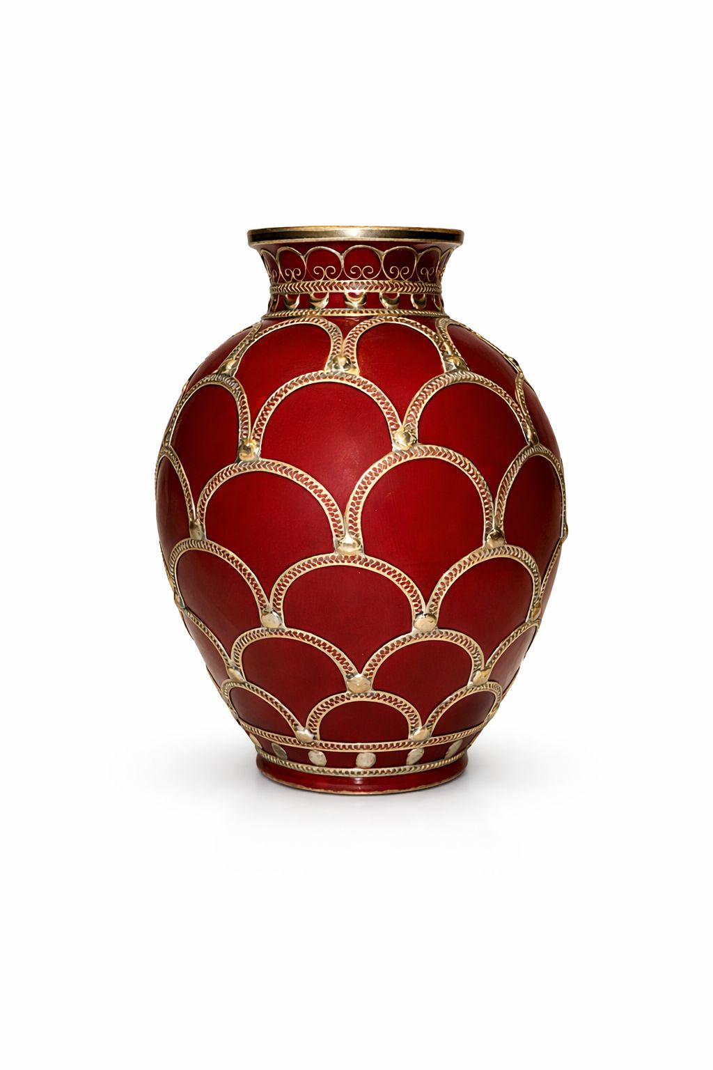 Vase décoratif traditionnel en poterie avec fil métallique fait main