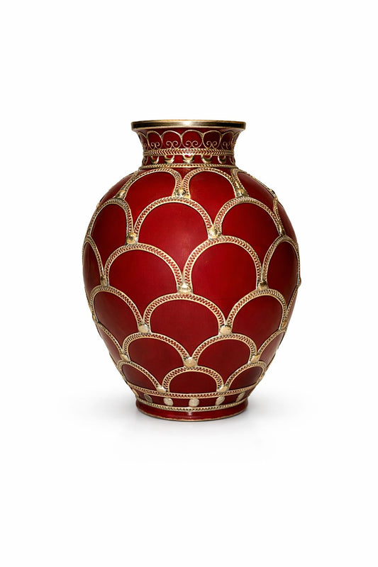 Vase décoratif traditionnel en poterie avec fil métallique fait main